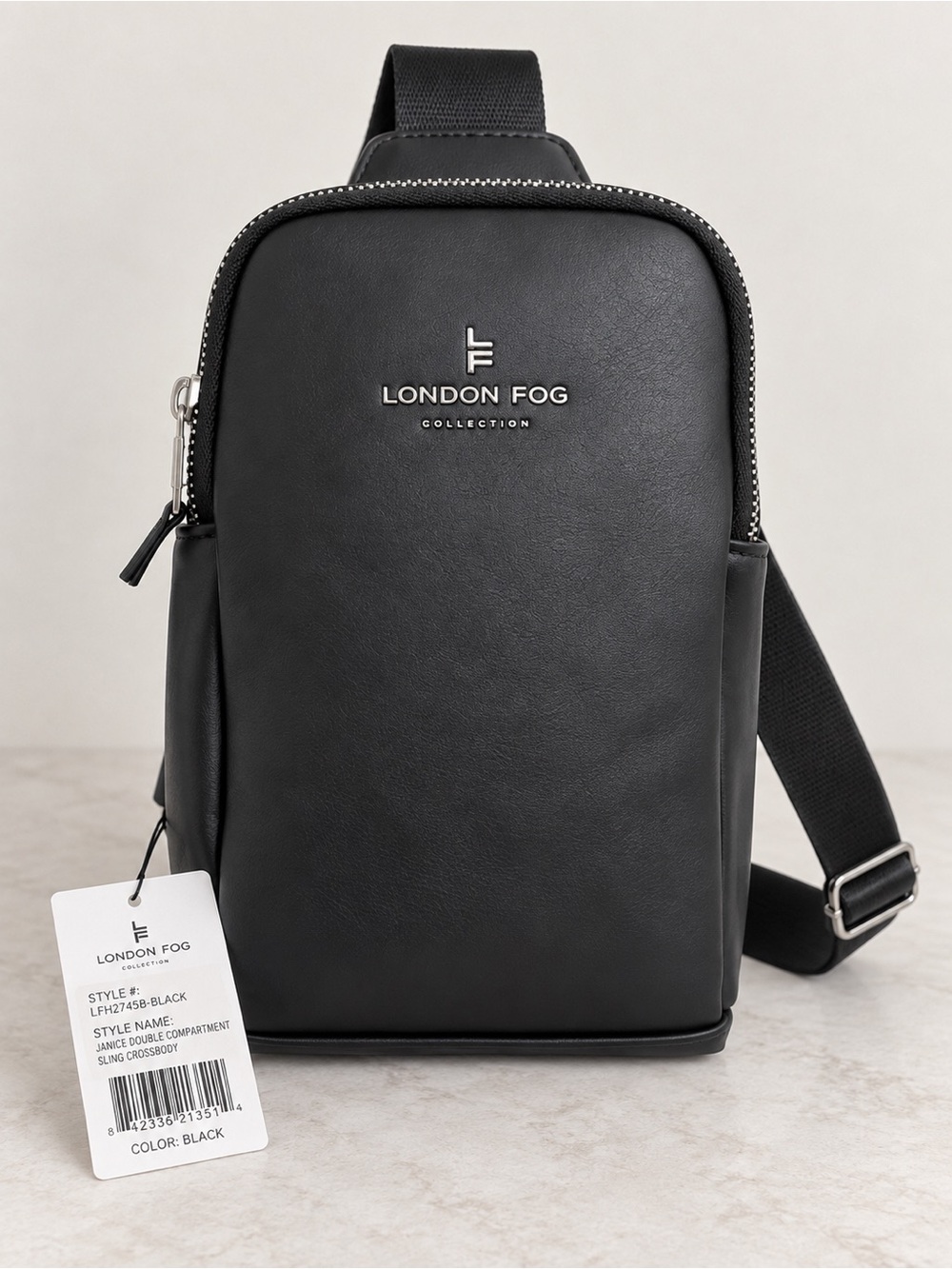 NWT London Fog Janice Black Double Compartment Sling Crossbody Bag